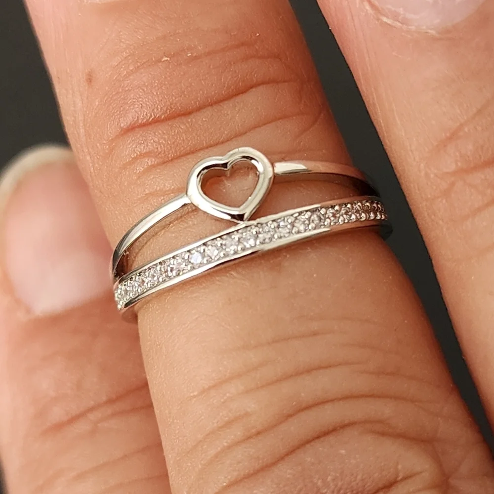 White Gold Filled Heart CZ Ring New - Picture 5 of 5